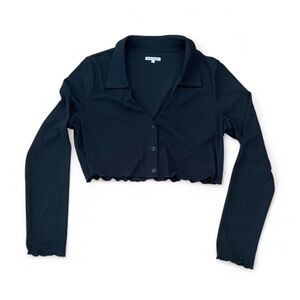 Reformation Women's Cropped Top Collared Button Front Ribbed Sz L